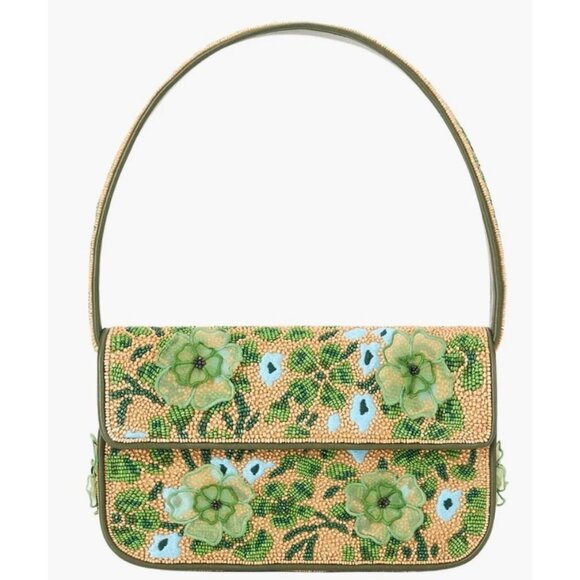 STAUD Tommy beaded floral shoulder bag + Dust bag Green Moss Tapestry - Picture 1 of 16